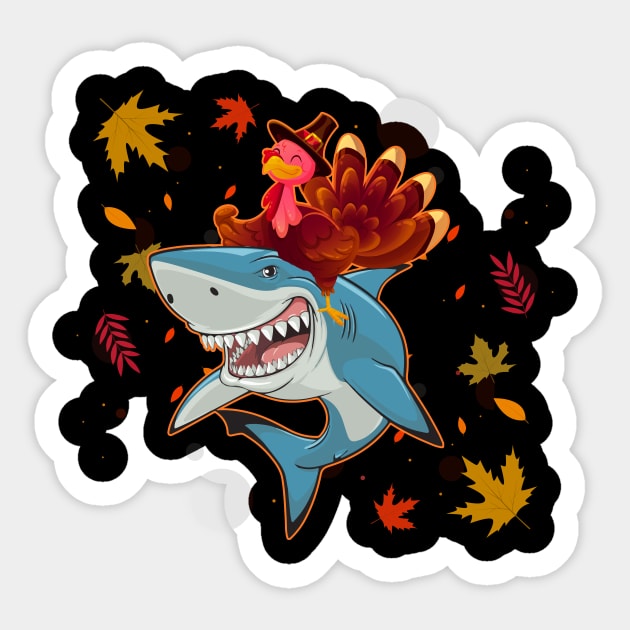 Dabbing Turkey Riding Shark Thanksgiving Christmas Gift Sticker by franzaled